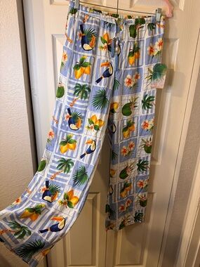 Tropical Print Wide Leg Flowy Pants